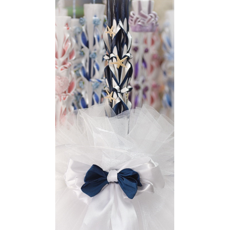 Navy Blue Handmade Sculpted Candle with Two Carved Ends with Sea Stars