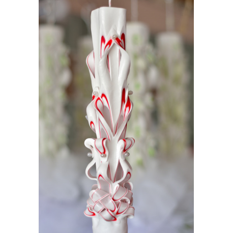 Red Design Pearls Decotated Handmade Sculpted Candle with Two Carved Ends