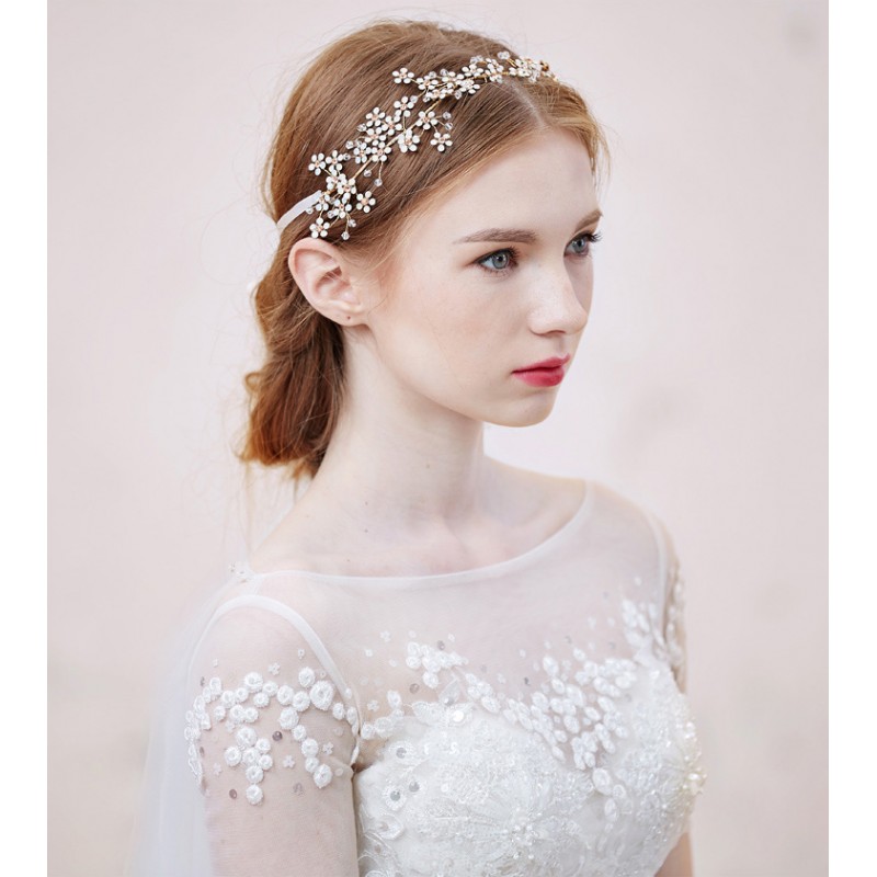 White with Gold Flower Tiara - Aden | Aden.com.cy