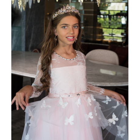 Light Pink Butterfly Flower Girl Dress Long sleeves