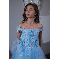 Blue Leaf and Flower Girl Dress