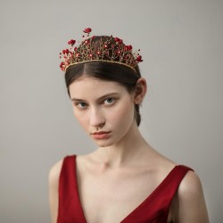 Red Flower Ringstone Tiara in Gold Color