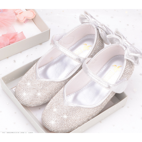 Sparkling Silver Shoes with Back Bow