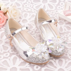 Sparkling Silver Shoes with Crystal Flower