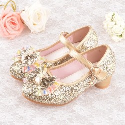 Sparkling Gold Shoes with Bow with Heel