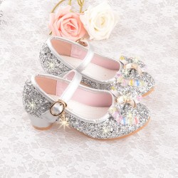 Sparkling Silver Shoes with Bow