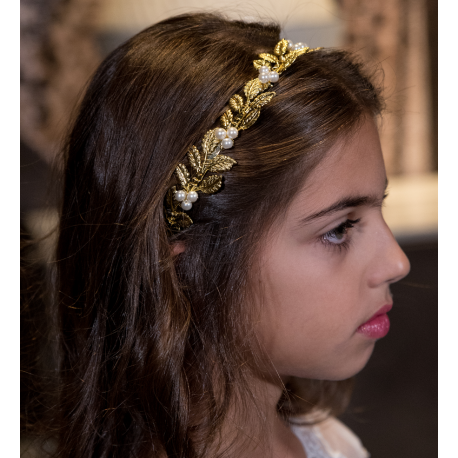 Gold Leaf and Pearl Tiara