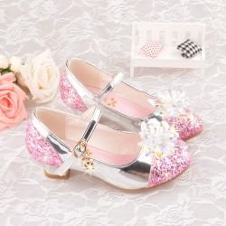 Sparkling Pink Shoes with Crystal Flower with Heel