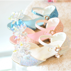 Sparkling Open Shoes with Crystal Flower and Heel