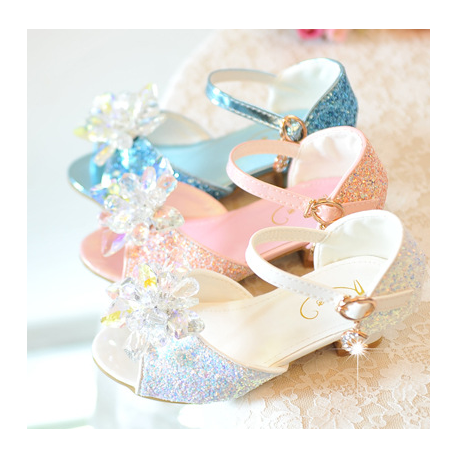 Sparkling Open Shoes with Crystal Flower and Heel