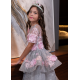 Princess Grey Girl Dress with Pink Flowers