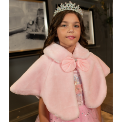 Elegant Flower Girl Fur Bolero with Bow Design White & Pink