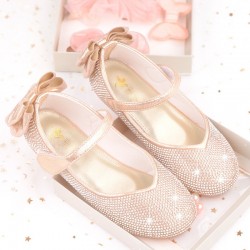 Sparkling Gold Shoes with Back Bow No Heel