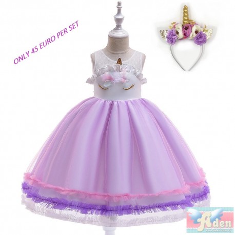 Light Purple Unicorn Dress Set - Dress+ Unicorn Tiara