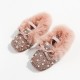 Cute Bow Sparkling with Pearls Shoes - Without Heel