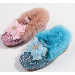 Fluffy Pink/ Blue Rose Design Shoes for Girls