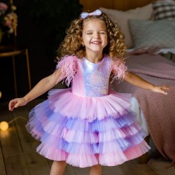 Pink & Purple Sequins Multilayers Birthday Dress