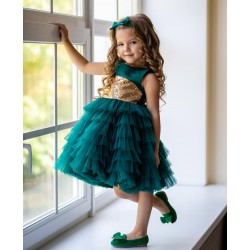 Green with Gold Sequins Birthday Dress