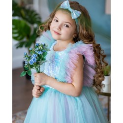 Light Turquoise & Pink Sequins Birthday Dress