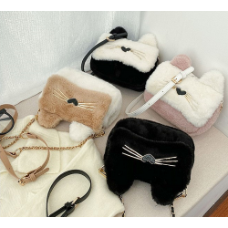 Cute Cat Shape Faux Fur in Two Colours Purse for Girls