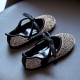 Sparkling Black/Gold Rose & Silver Shoes with Bow with Heel