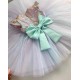 Turquoise & Lilla -Gold Sequins Birthday Party Dress with Ribbon