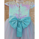 Turquoise & Lilla -Gold Sequins Birthday Party Dress with Ribbon