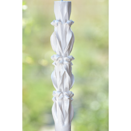 White Handmade Sculpted Candle with Two Carved Ends