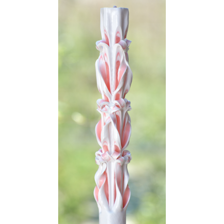 White & Pink Handmade Sculpted Candle with Two Carved Ends