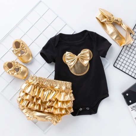 Minnie Mouse White/Black with Gold Baby Set