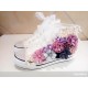 Purple Flower Design Converse Shoes for Girls with Ringstones