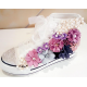 Purple Flower Design Converse Shoes for Girls with Ringstones