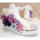 Purple Flower Design Converse Shoes for Girls with Ringstones