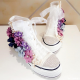 Purple Flower Design Converse Shoes for Girls with Ringstones