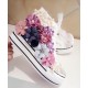 Purple Flower Design Converse Shoes for Girls with Ringstones