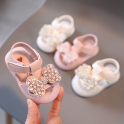 Ribbon Pink Baby Sandals with Toes Protection