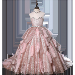 Sparkling Pink Feather Princess Dress