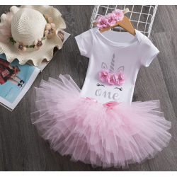 One Year Set Baby Unicorn Design - Pink