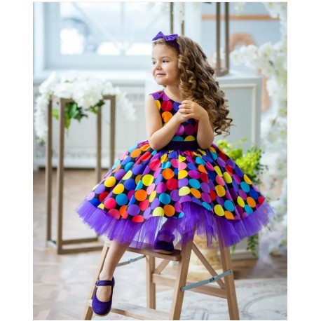 Rainbow Dots Girl Birthday Dress