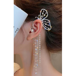 Crystal Butterfly Long Chains Ear Clips For Girls