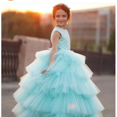 Unique Long Light Blue Birthday Dress